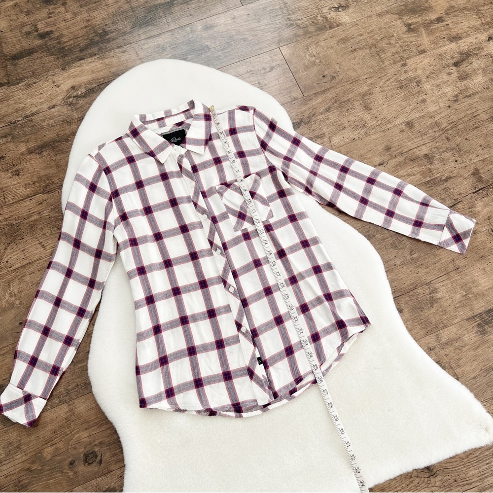 Rails Plaid Flannel Top Long Sleeve Button Down Shirt White Red Navy Blouse XS - Picture 16 of 17